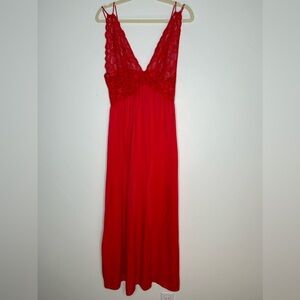 Vintage Barbazon Red Lace Nightgown Slip Dress Nightie Size Medium